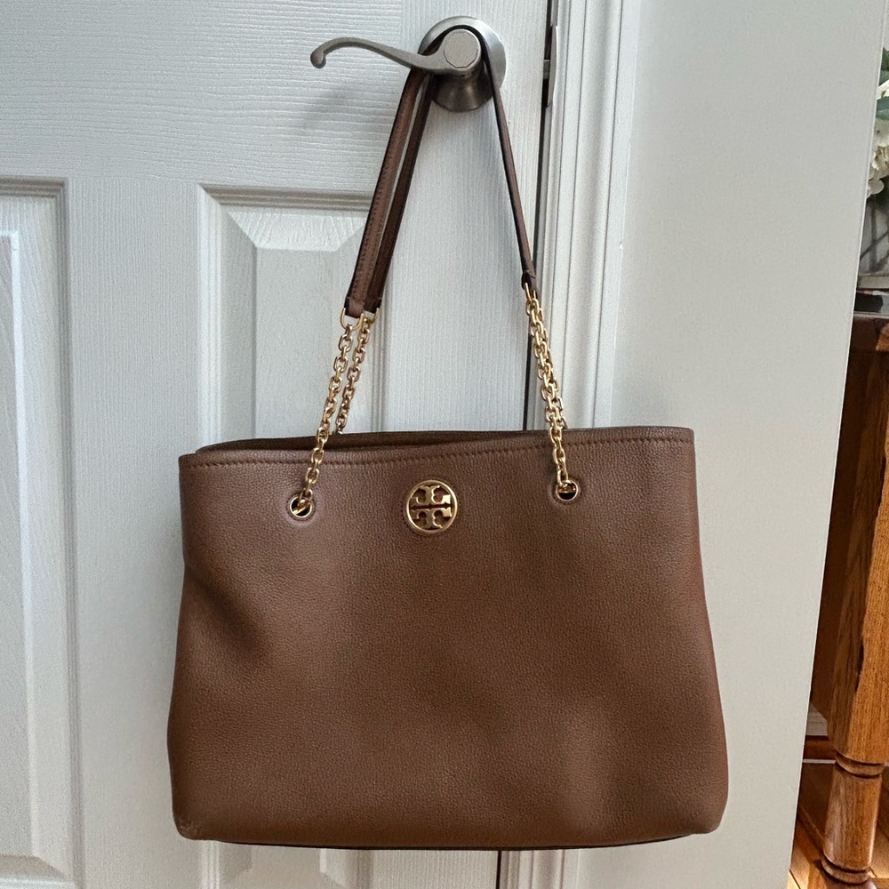 Tory Burch Tan Leather Tote with Gold Accents